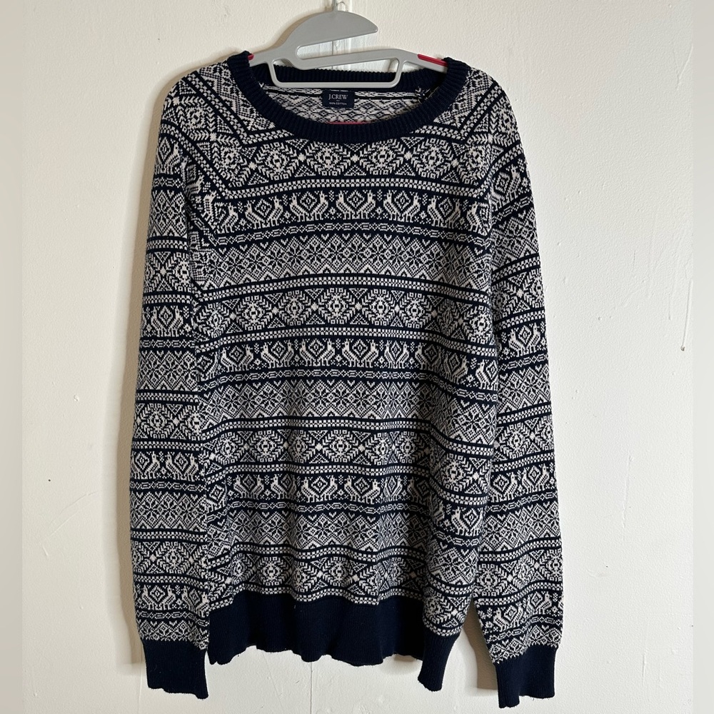J.Crew 100% cotton crewneck sweater in Fair Isle Navy Sz X-Large